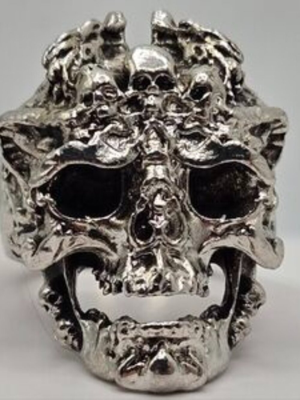 Biker Skull Devil Silver Large Statement Ring Size 11